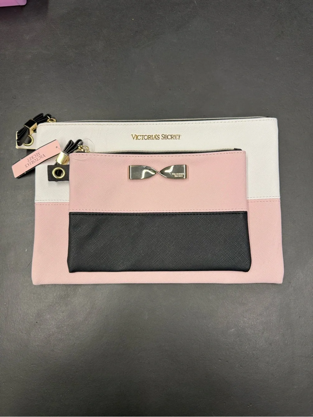 Victoria's Secret Pink, Black & White Colorblock Cosmetic Pouch Set‎